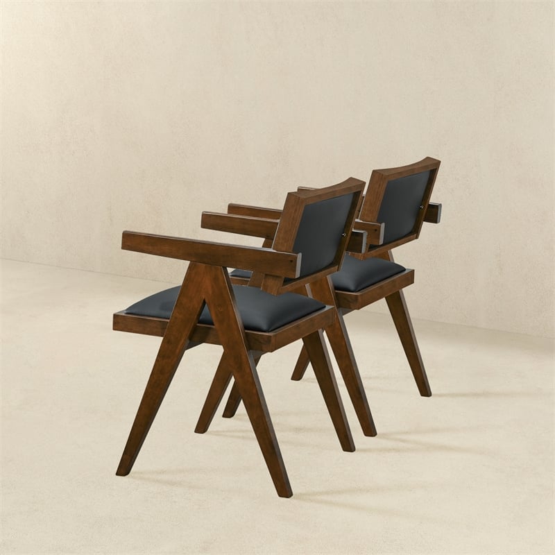 Pemberly Row Mid-Century Modern Dining Chairs in Black Vegan Leather (Set of 2)