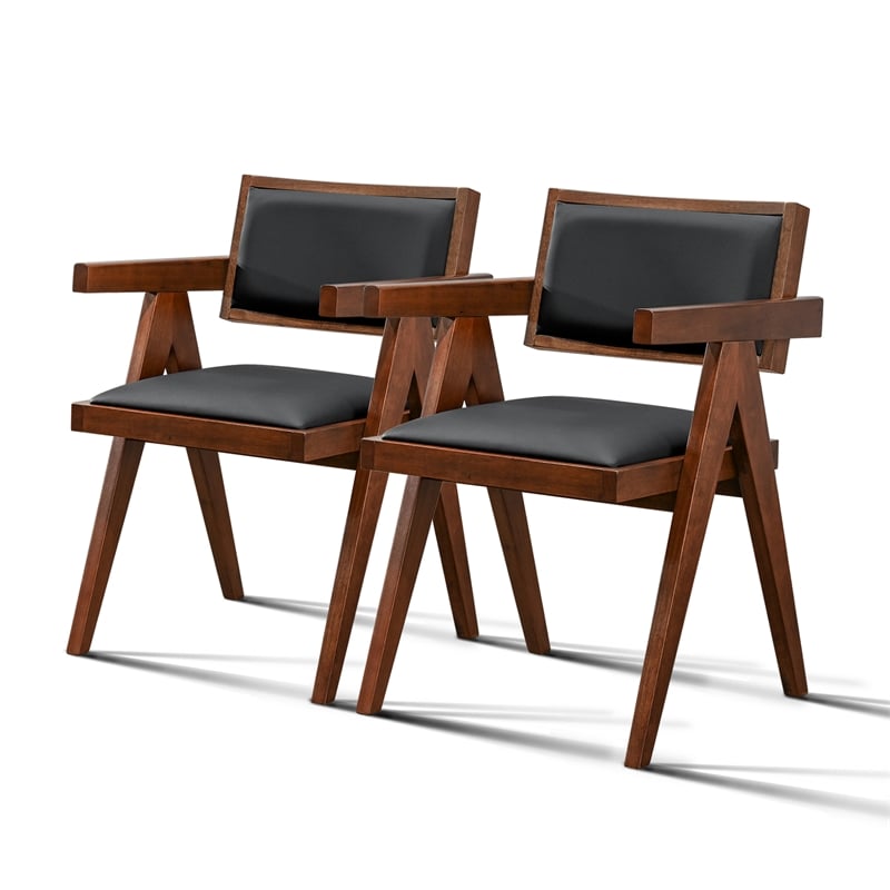 Pemberly Row Mid-Century Modern Dining Chairs in Black Vegan Leather (Set of 2)