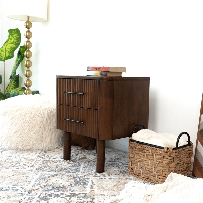 Pemberly Row Solid Wood Walnut Nightstand Bed Side Tables with 2 Drawers