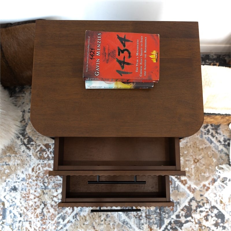 Pemberly Row Solid Wood Walnut Nightstand Bed Side Tables with 2 Drawers