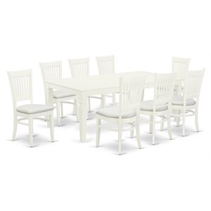 Pemberly Row 9-piece Dining Set with Fabric Chairs in Linen White