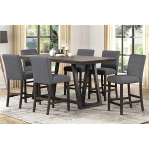Pemberly Row High Line 7-piece Wood Counter Table Set in Gray