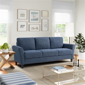 Pemberly Row Modern Stationary Sofa in Blue Fabric Upholstery