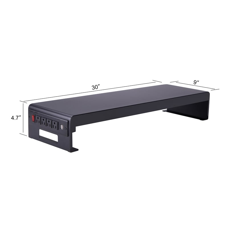 Pemberly Row Corner Standing Black Desk Converter ACUSB with Dual Monitor Stand