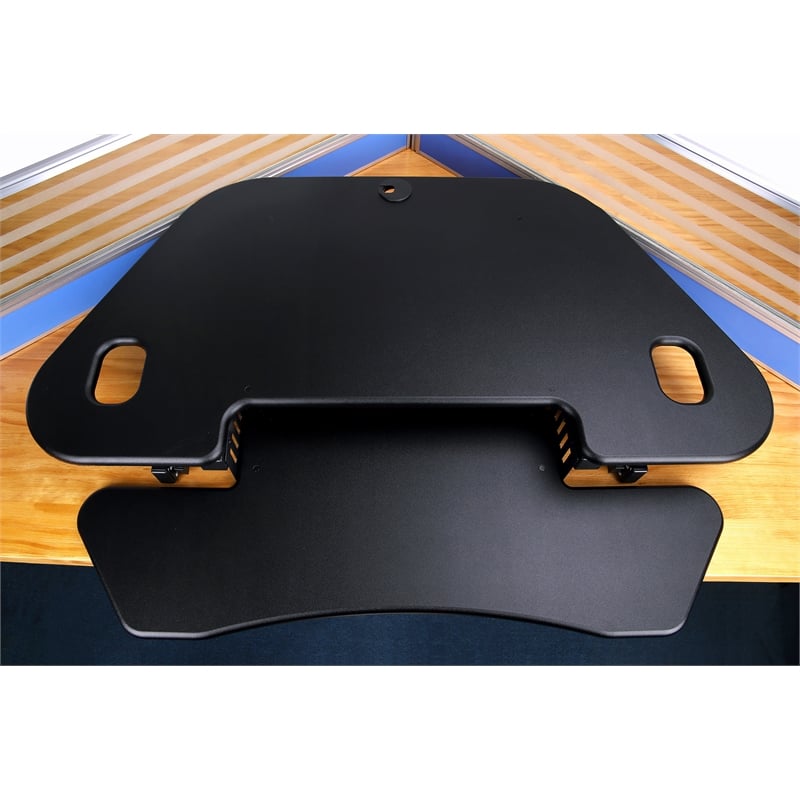 Pemberly Row Corner Standing Black Desk Converter ACUSB with Dual Monitor Stand