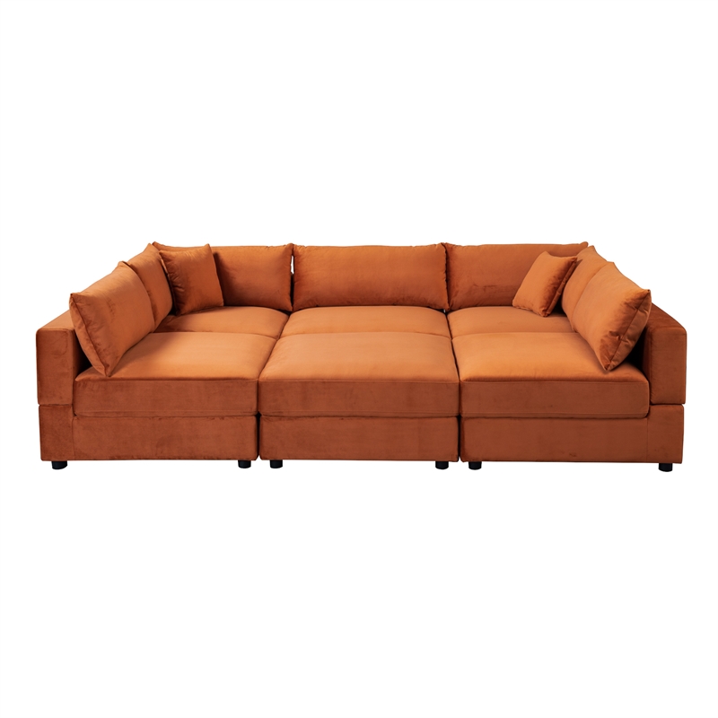 Pemberly Row Mid-Century Modular Burnt Orange Velvet Comfy Sectional Couch