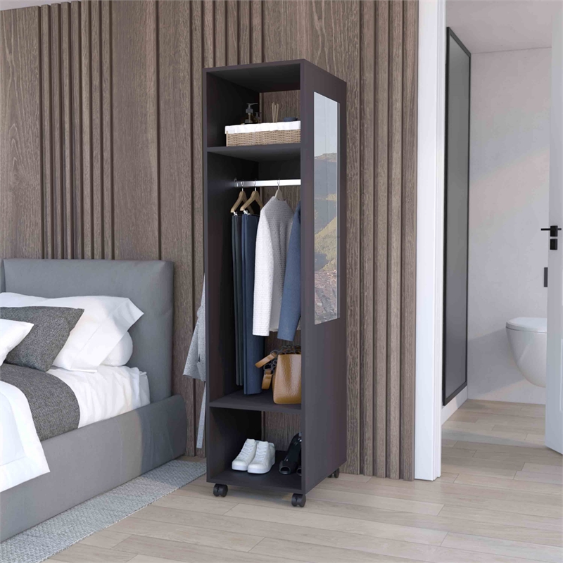 Pemberly Row Cluster Wardrobe with Mirror Engineered Wood Black