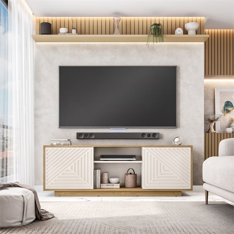 Pemberly Row Modern Wood TV Stand with Storage for TVs up to 70