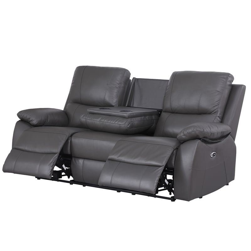 Pemberly Row Recliner Leather Sofa 3Pc Power Reclining Home Theater Seating Gray