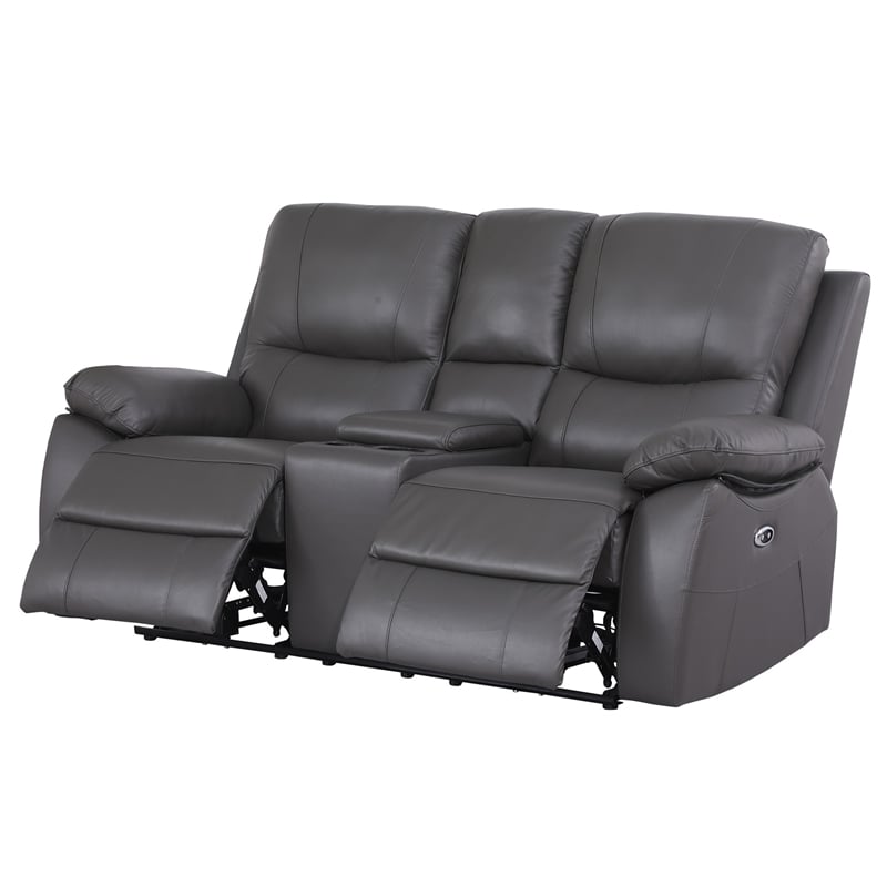 Pemberly Row Recliner Leather Sofa 3Pc Power Reclining Home Theater Seating Gray