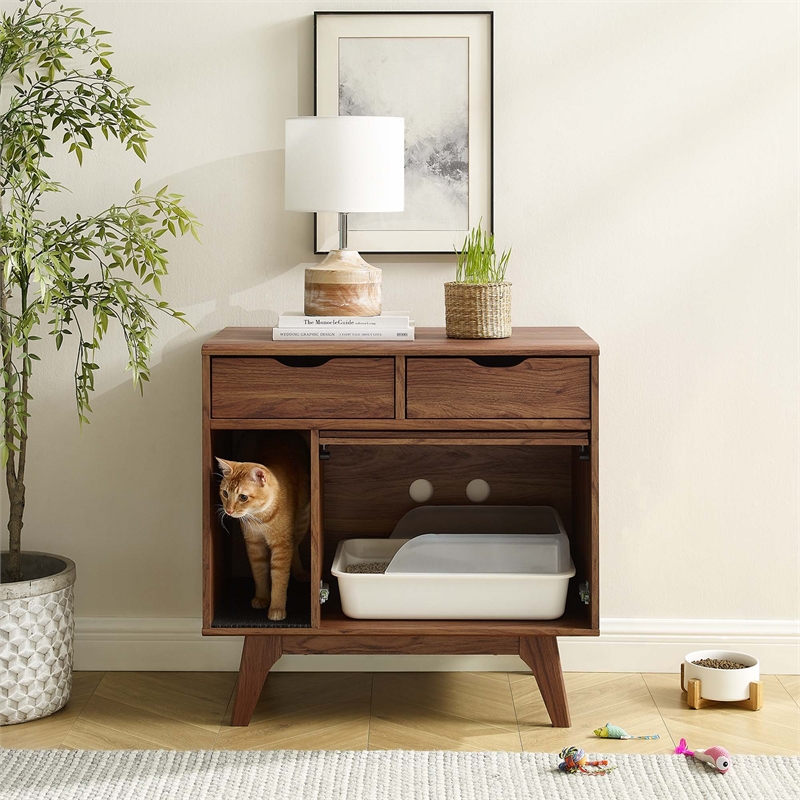Pemberly Row Modern / Contemporary Wood Cat Cabinet in Walnut