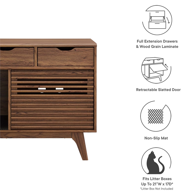 Pemberly Row Modern / Contemporary Wood Cat Cabinet in Walnut