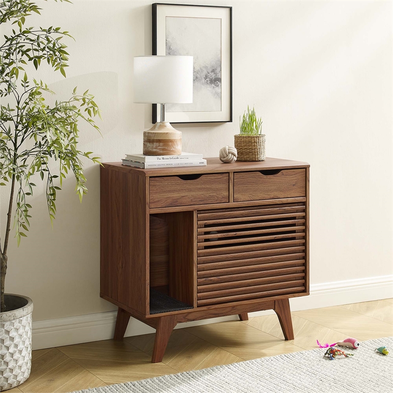 Pemberly Row Modern / Contemporary Wood Cat Cabinet in Walnut