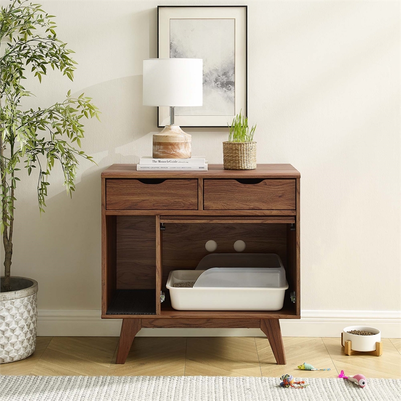 Pemberly Row Modern / Contemporary Wood Cat Cabinet in Walnut