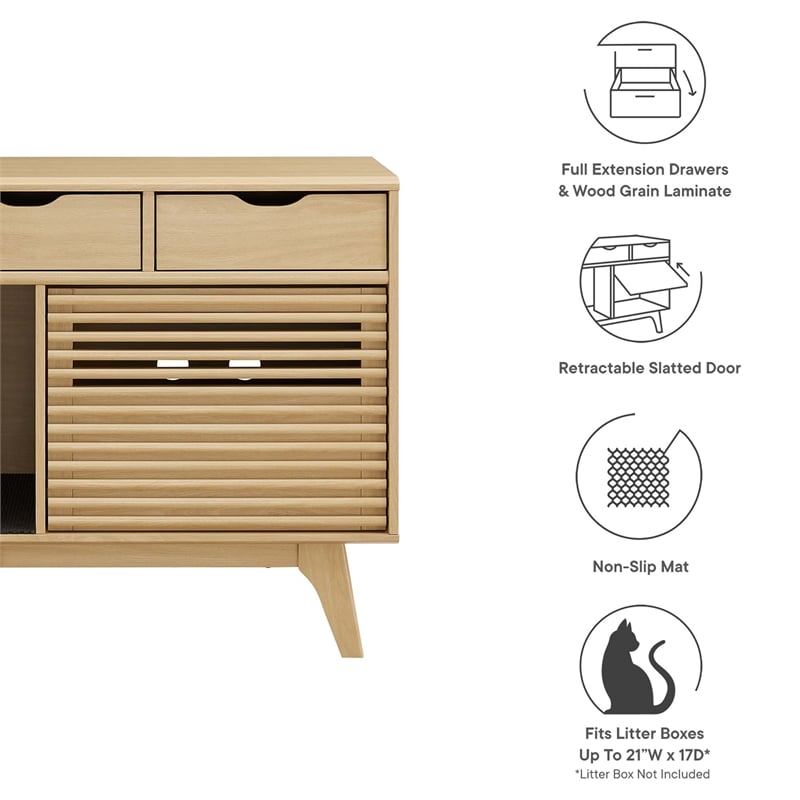 Pemberly Row Modern / Contemporary Wood Cat Cabinet in Oak Finish