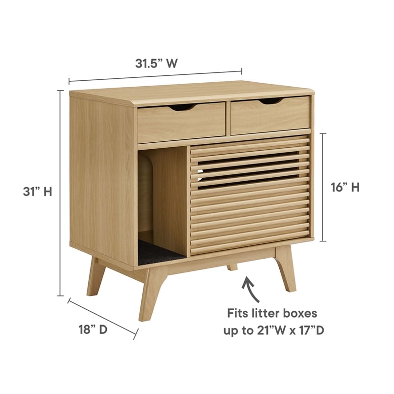 Pemberly Row Modern / Contemporary Wood Cat Cabinet in Oak Finish