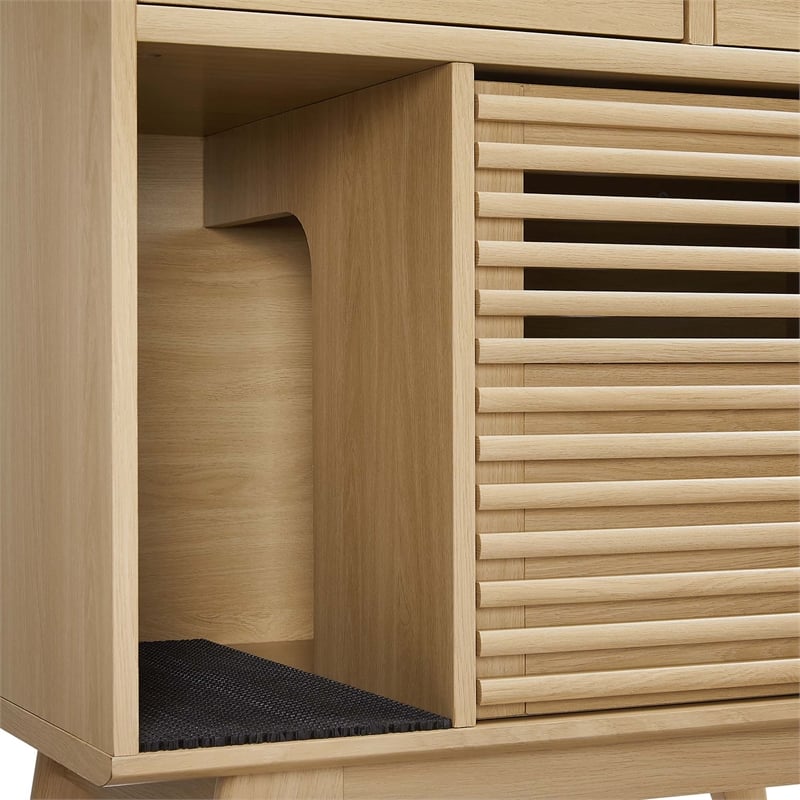 Pemberly Row Modern / Contemporary Wood Cat Cabinet in Oak Finish