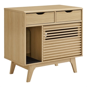 Pemberly Row Modern / Contemporary Wood Cat Cabinet in Oak Finish