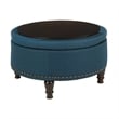 Pemberly Row Round Storage Ottoman in Klein Azure Blue Fabric