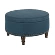 Pemberly Row Round Storage Ottoman in Klein Azure Blue Fabric