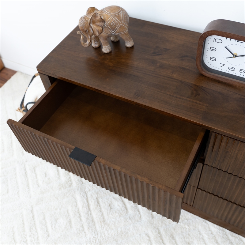 Pemberly Row Mid-Century Modern Solid Wood Walnut Dresser with 6 Drawers