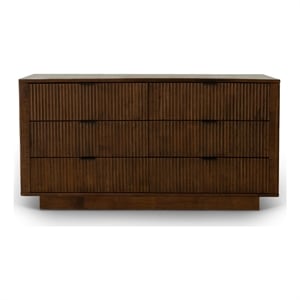 Pemberly Row Mid-Century Modern Solid Wood Walnut Dresser with 6 Drawers