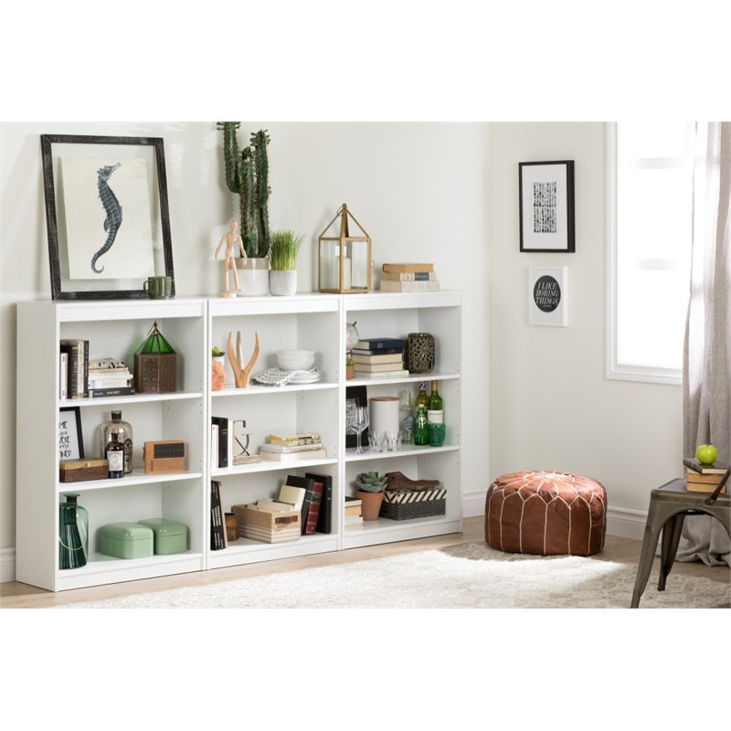Pemberly Row 3 Shelf Contemporary Wall Bookcase in Pure White