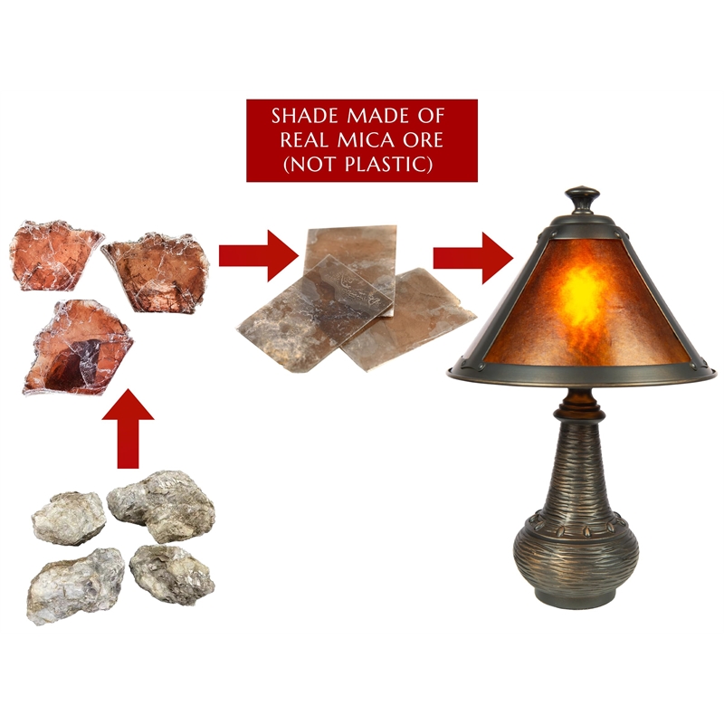 Pemberly Row Contemporary Accent Lamp in Antique Bronze and Mica Shade