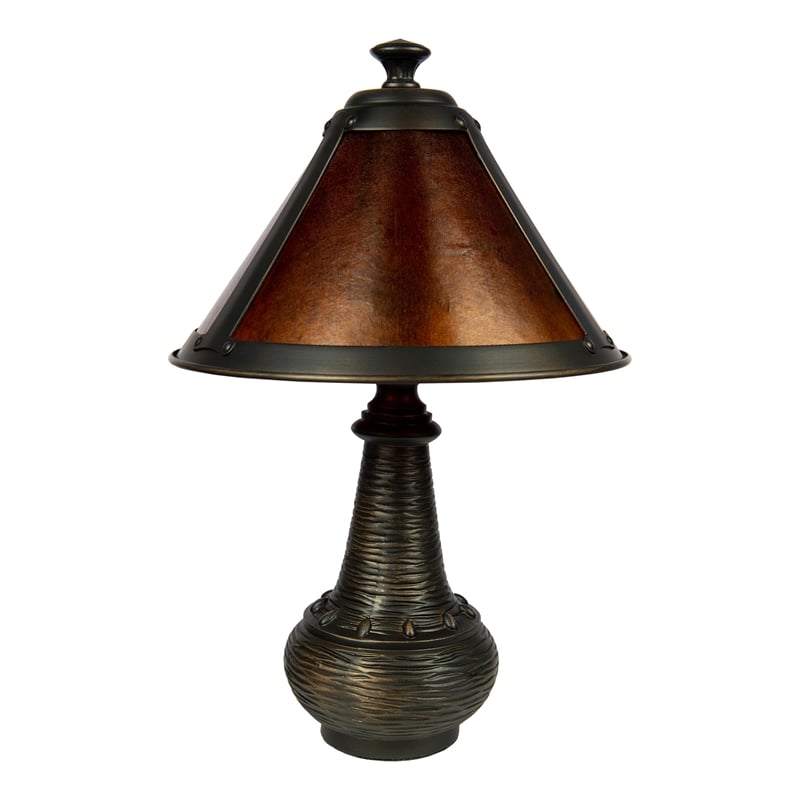 Pemberly Row Contemporary Accent Lamp in Antique Bronze and Mica Shade