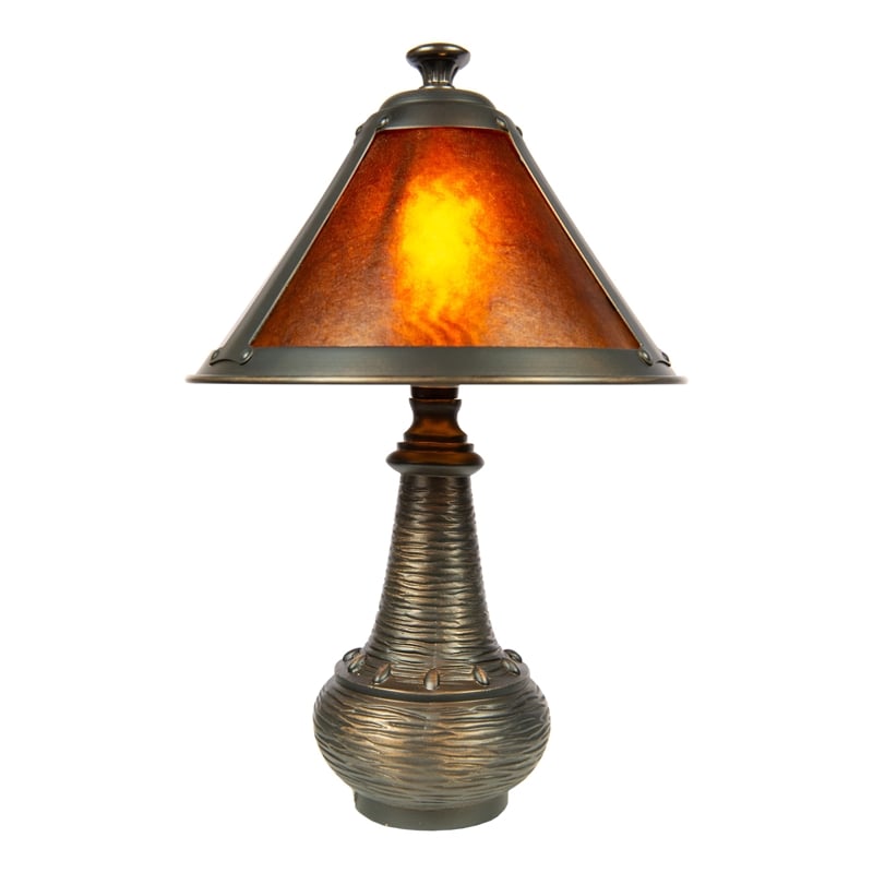 Pemberly Row Contemporary Accent Lamp in Antique Bronze and Mica Shade