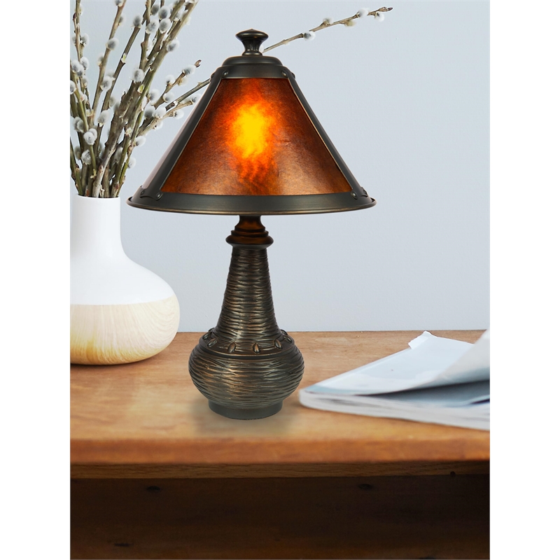 Pemberly Row Contemporary Accent Lamp in Antique Bronze and Mica Shade