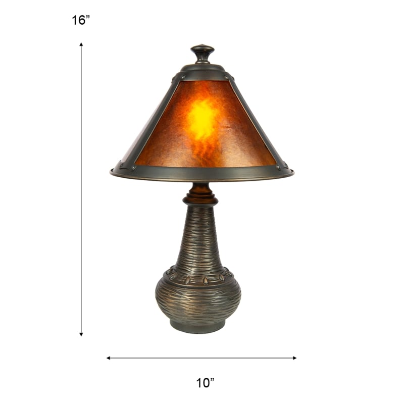 Pemberly Row Contemporary Accent Lamp in Antique Bronze and Mica Shade