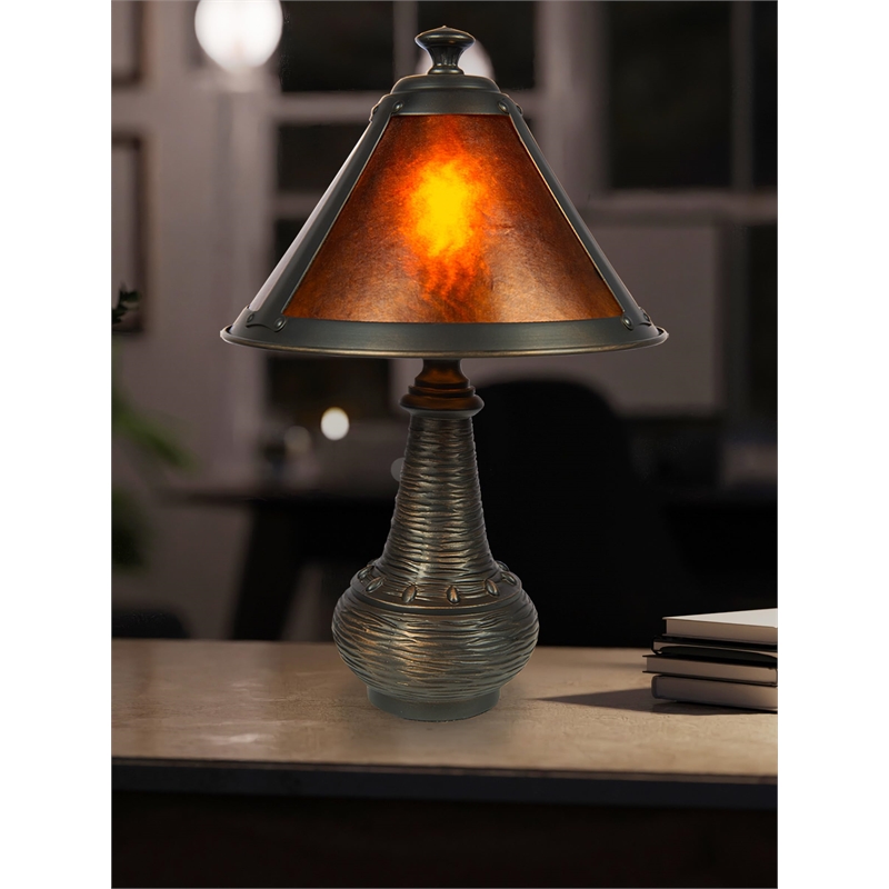 Pemberly Row Contemporary Accent Lamp in Antique Bronze and Mica Shade