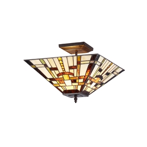 Pemberly Row Contemporary Mission 2 Light Semi-flush Ceiling Fixture 14&quot Shade