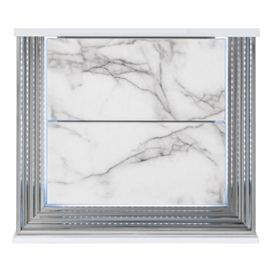 Pemberly Row White High Gloss Marble 2-Drawer Nightstand With LED