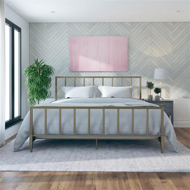Pemberly Row Modern / Contemporary Gold Finish Metal King Bed