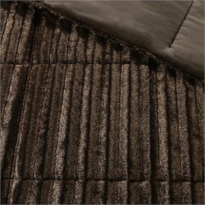Pemberly Row Faux Fur Comforter Mini Set in Chocolate King/Cal King