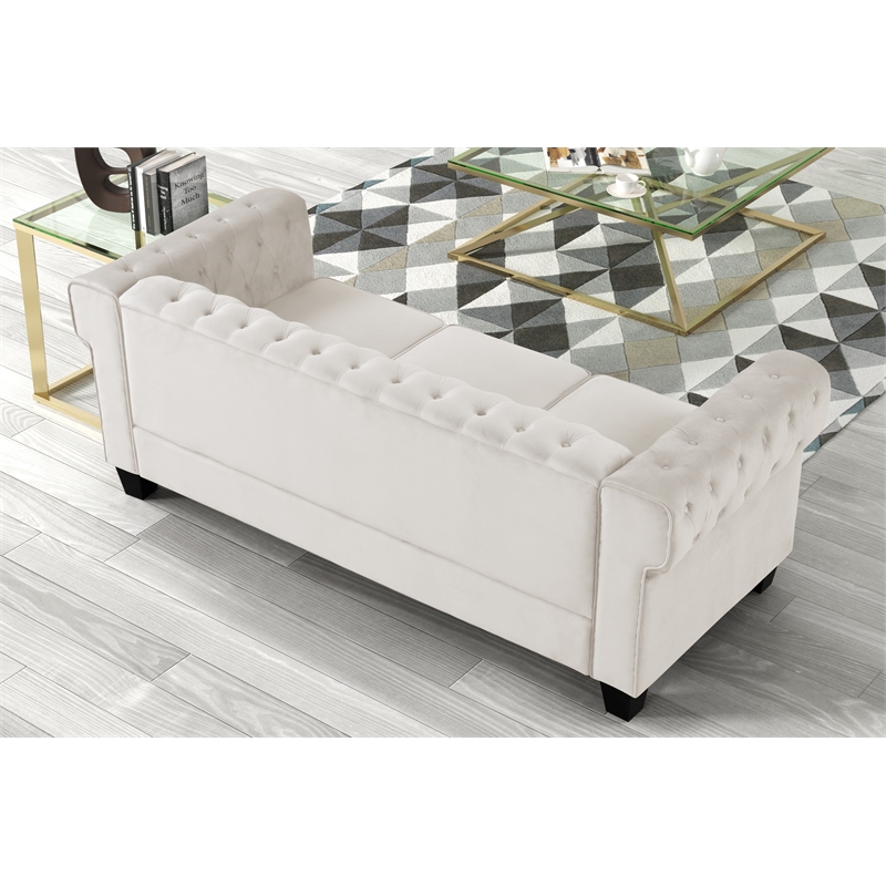 Pemberly Row 3-Piece Living Room Furniture Velvet Fabric Set in Off White