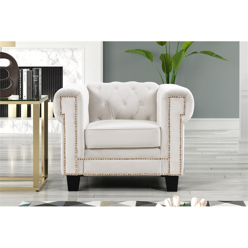 Pemberly Row 2-Piece Living Room Furniture Velvet Fabric Set in Off White