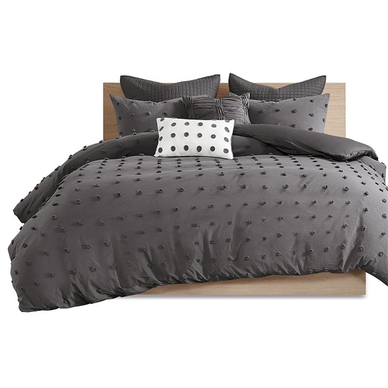 Pemberly Row 5-Piece Cotton Jacquard Comforter Set in Charcoal