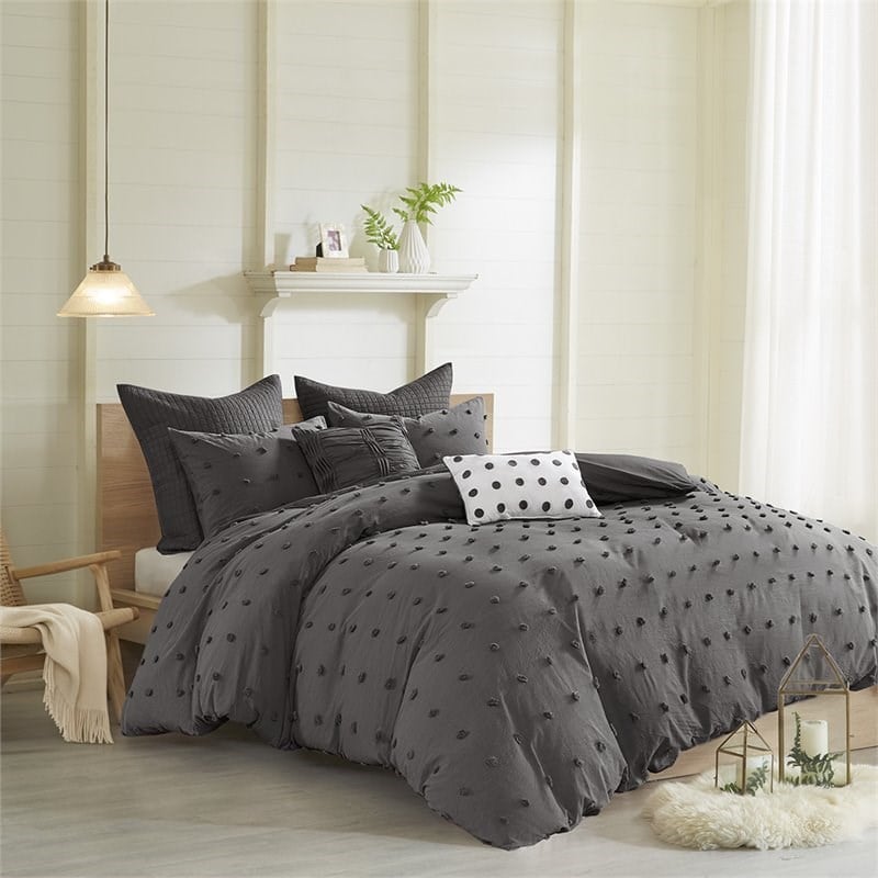 Pemberly Row 5-Piece Cotton Jacquard Comforter Set in Charcoal