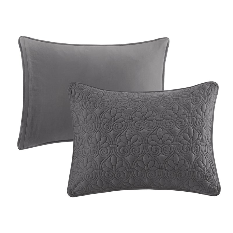 Pemberly Row Traditional 100 Percent Polyester Fitted Bedspread in Gray
