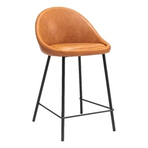 Pemberly Row Modern 26'' Bar Stool in Tan Faux Leather (Set Of 2)