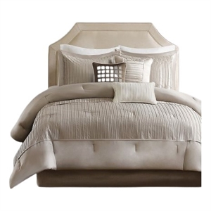 Pemberly Row Contemporary 7 Piece Comforter Set in Taupe Queen
