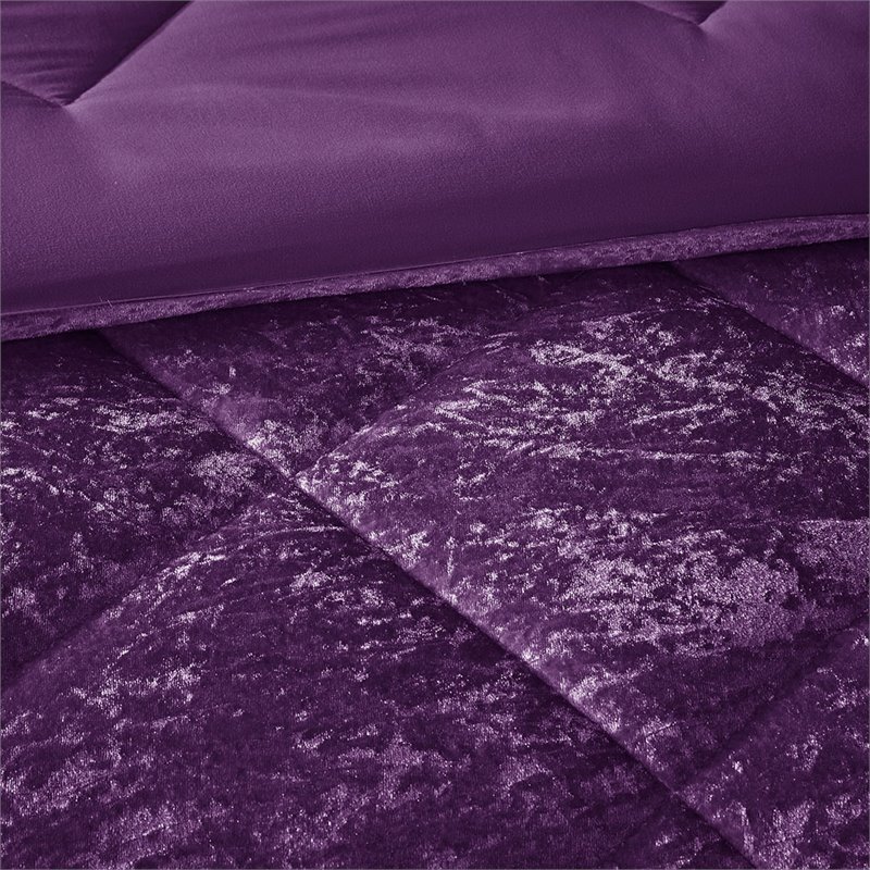 Pemberly Row Modern Polyester Crushed Comforter Set in Purple