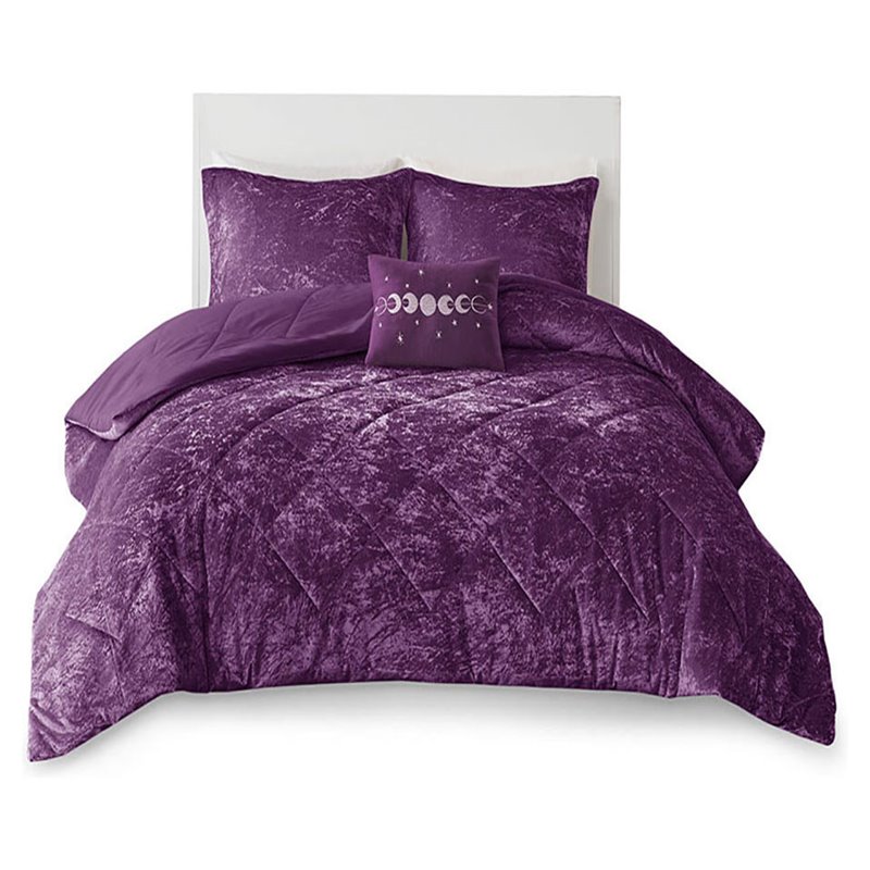 Pemberly Row Modern Polyester Crushed Comforter Set in Purple