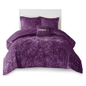 Pemberly Row Modern Polyester Crushed Comforter Set in Purple
