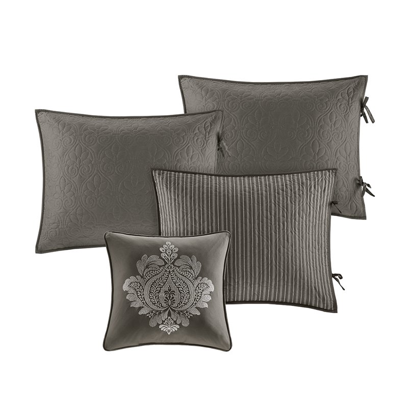 Pemberly Row Polyester Solid Brushed Reversible Daybed Cover Set in Gray