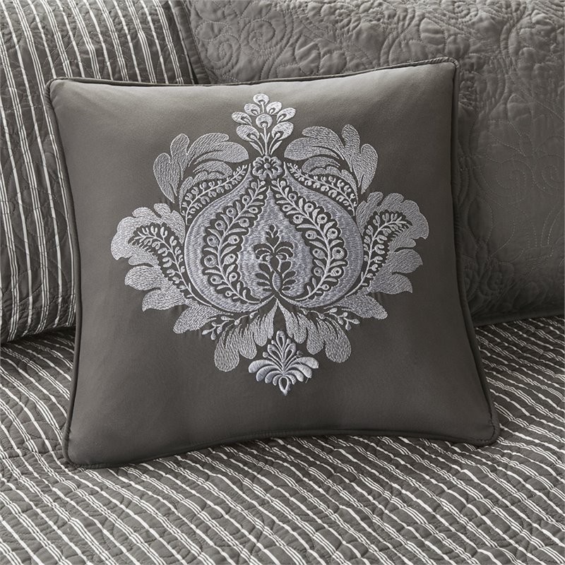 Pemberly Row Polyester Solid Brushed Reversible Daybed Cover Set in Gray