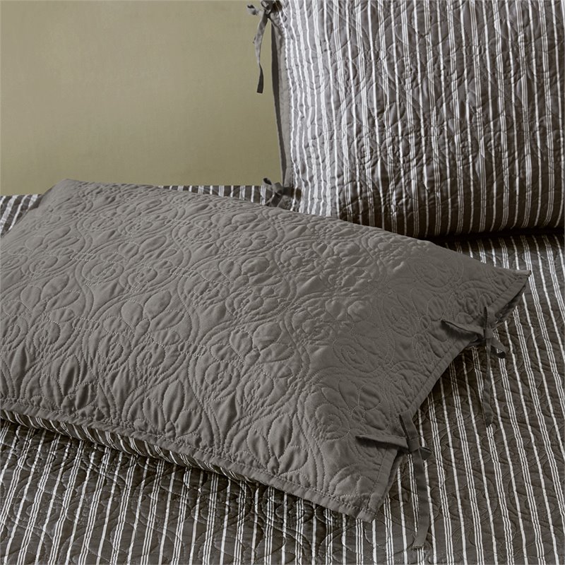 Pemberly Row Polyester Solid Brushed Reversible Daybed Cover Set in Gray